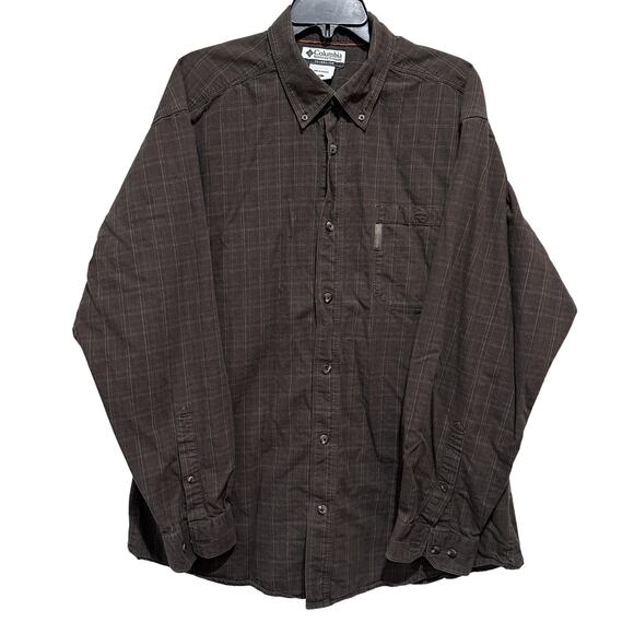 Columbia Shirt Mens XL Brown Plaid Button Down Long Sleeve 100% Cotton Hiking - Picture 1 of 10